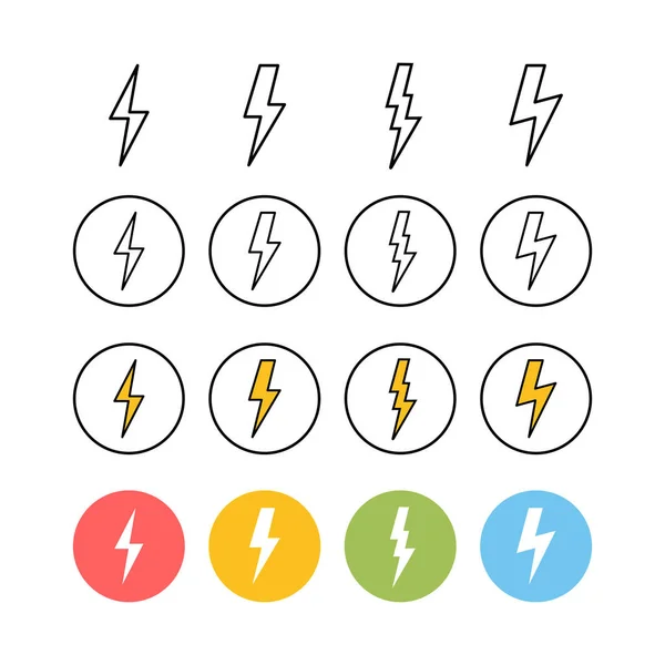 Set Van Lightning Pictogrammen Bolt Icoon Vector Energie Donder Elektrisch — Stockvector