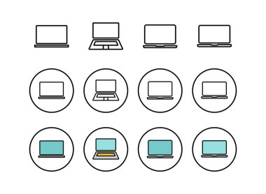 bir dizi dizüstü bilgisayar simgesi. Laptop vektörü ico