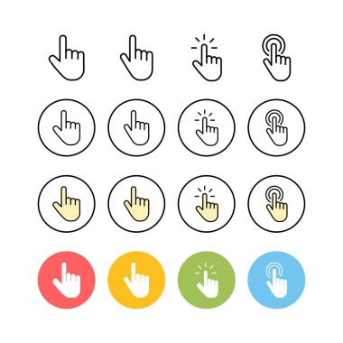 El imleç simgeleri seti. El tıklama simgesi. Parmak işaretçisi izole edilmiş vektör