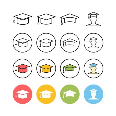 Mezuniyet şapkası ikonu. Eğitim ikonları vektörü. Mezun olmak. Öğrenciler...