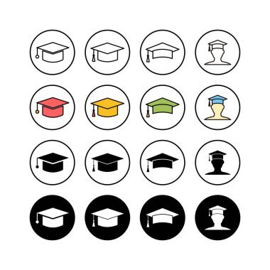 Mezuniyet şapkası ikonu. Eğitim ikonları vektörü. Mezun olmak. Öğrenciler...