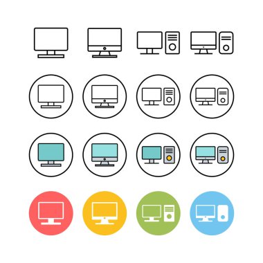 Bilgisayar simgeleri dizisi. PC Simge vektörü. Bilgisayar monitörü simgesi