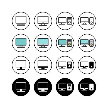 Bilgisayar simgeleri dizisi. PC Simge vektörü. Bilgisayar monitörü simgesi