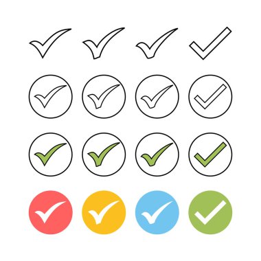 kontrol simgeleri seti. İşaret simgesini işaretle. Kontrol listesi simgesi. Tik.