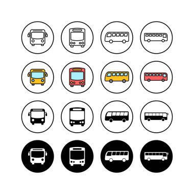 Otobüs Simgeleri seti. Otobüs vektör simgesi. Toplu taşıma sembolü