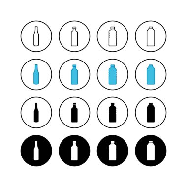 Bir dizi şişe ikonu. Moda düz desenli şişe simgesi