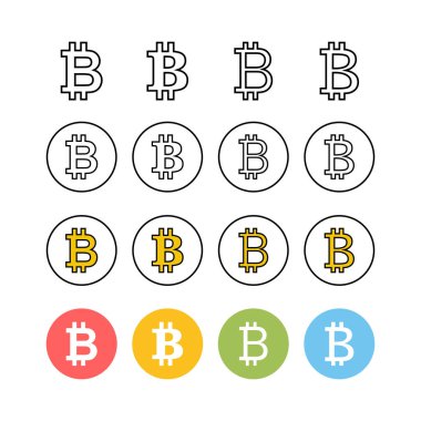 Bitcoin simgesi seti. Şifreli para birimi sembolü. Engelleme zinciri. KriptolakName