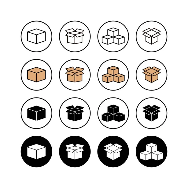 Set Van Open Box Pictogrammen Kartonnen Doos Verpakking Open Vak — Stockvector