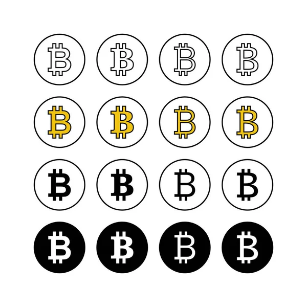 Uppsättning Bitcoin Tecken Ikoner Kryptovaluta Symbol Blockkedja Kryptovalutac — Stock vektor