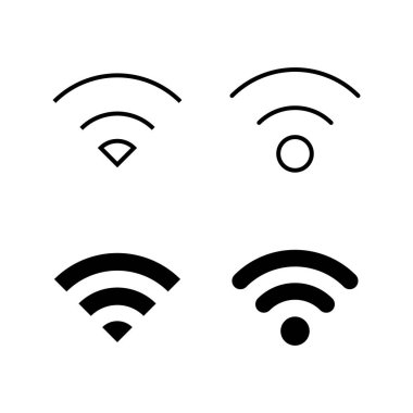 Kablosuz bağlantı simgeleri seti. Sinyal vektör simgesi. Kablosuz ve kablosuz ağ simgesi veya uzak internet erişimi için imza