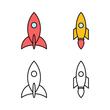 Roket vektör simgeleri kümesi. Kavram Simgesini Başlat. Başlangıç simgesi