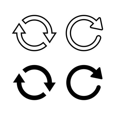 Bir dizi Refresh simgesi. Simge vektörünü yeniden yükle. Simgeyi güncelle. simgeyi dönüştür