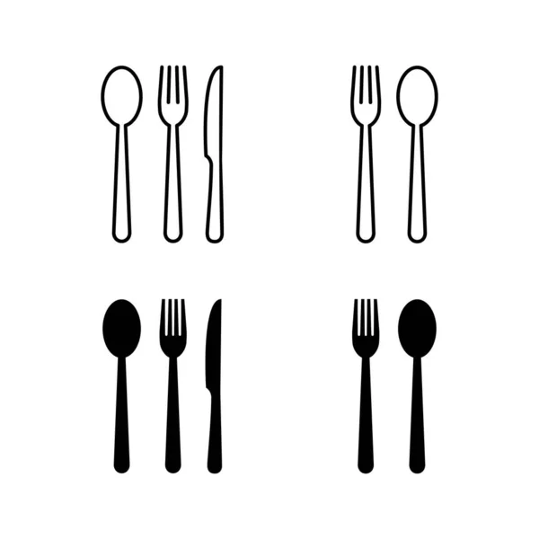 Conjunto Iconos Del Restaurante Icono Tenedor Cuchara Cuchillo Icono Comida — Archivo Imágenes Vectoriales