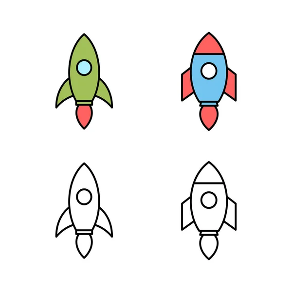 Conjunto Iconos Vectoriales Rocket Símbolo Concepto Inicio Icono Inicio — Vector de stock