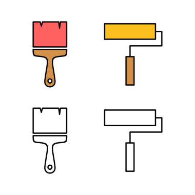 Boya simgeleri seti. Fırça vektör simgesini boya. Boya silindiri simgesi