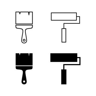 Boya simgeleri seti. Fırça vektör simgesini boya. Boya silindiri simgesi