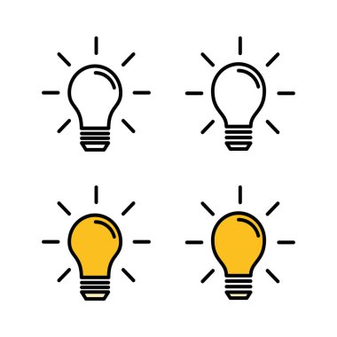 Lamba simgeleri seti. Ampul simgesi vektörü. Fikir vektör simgesi