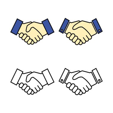 Bir dizi tokalaşma ikonu. İş tokalaşması. Sözleşme anlaşması. Simge vektörüne güven.