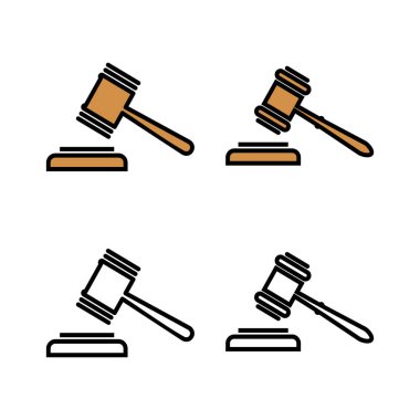 Gavel ikonları. Çekiç simgesi vektörü. Yargıç Gavel Açık Artırma Simgesi Vektörü. Teklif