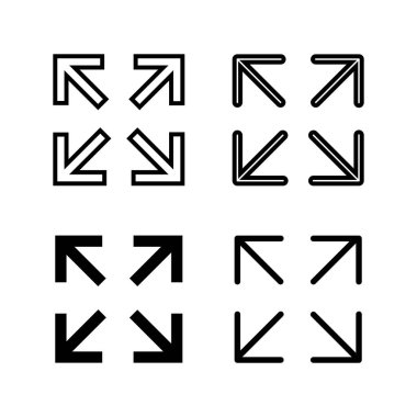Tam Ekran Simgeleri seti. Tam ekran simgesine genişlet. Tam ekran işaret simgesi. Oklar sembolü