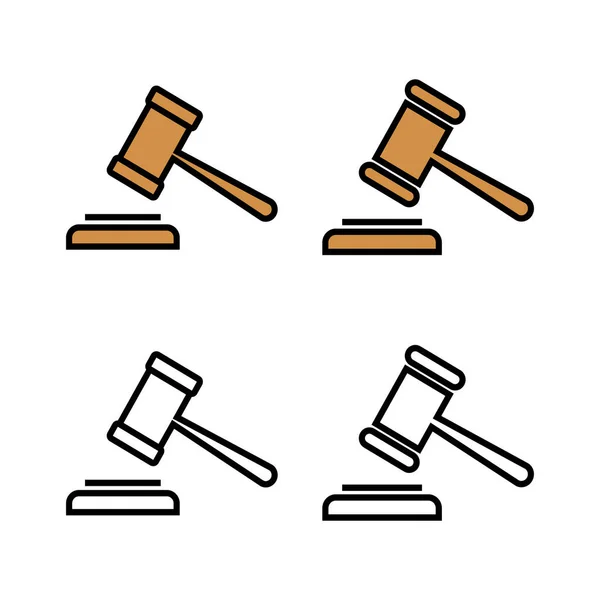 Set Van Gavel Pictogrammen Hamer Icoon Vector Rechter Gavel Veiling — Stockvector