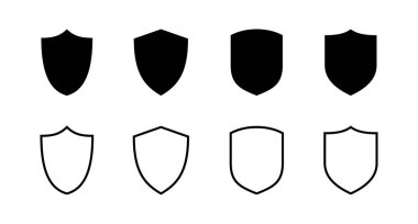 Kalkan vektör simgeleri kümesi. Koruma ikonu vektörü. Güvenlik vektör simgesi