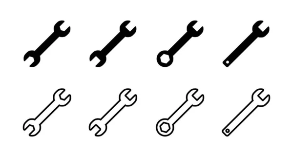 Set Van Moersleutel Pictogrammen Een Moersleutel Vectoricoon Spanner Symbool — Stockvector