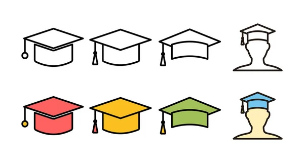 Conjunto Icono Tapa Graduación Iconos Educativos Vector Graduado Estudiantes Cap — Vector de stock