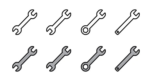 Conjunto Iconos Llave Inglesa Icono Vector Llave Inglesa Spanner Símbolo — Archivo Imágenes Vectoriales