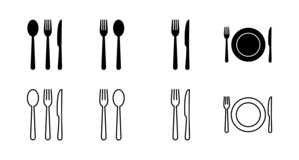 Conjunto Iconos Del Restaurante Icono Tenedor Cuchara Cuchillo Icono Comida — Archivo Imágenes Vectoriales