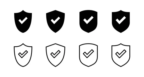 Conjunto Iconos Logotipo Marca Verificación Shield Protección Aprueba Signo Icono — Vector de stock