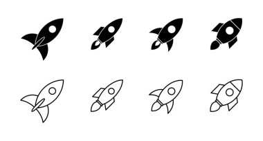 Roket vektör simgeleri kümesi. Kavram Simgesini Başlat. Başlangıç simgesi
