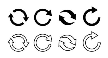 Bir dizi Refresh simgesi. Simge vektörünü yeniden yükle. Simgeyi güncelle. simgeyi dönüştür