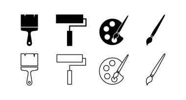 Boya simgeleri seti. Fırça vektör simgesini boya. Boya silindiri simgesi