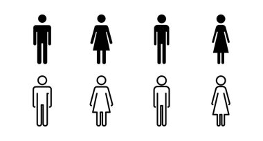 Erkek ve kadın ikon vektörü kümesi. Tuvalet tabelası. Kadın ve erkek tuvalet işaretleri vektörü. Erkek ve dişi simgesi