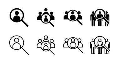 Kiralama ikonları. İnsan kaynakları konsepti. Adam alımı. Arama işi boşluk simgesi. İşe al. İnsan simgesi bul