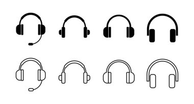 Kulaklık ikonları. Kulaklık vektör simgesi. Ara bizi. Bizimle irtibata geç.