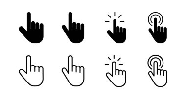 El imleç simgeleri seti. El tıklama simgesi. Parmak işaretçisi izole edilmiş vektör