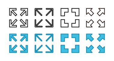 Tam Ekran Simgeleri seti. Tam ekran simgesine genişlet. Tam ekran işaret simgesi. Oklar sembolü