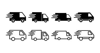 Teslimat Simgeleri. Hızlı Teslimat Simgesi. Hızlı nakliye kamyonu. Kamyon simgesi teslimatı
