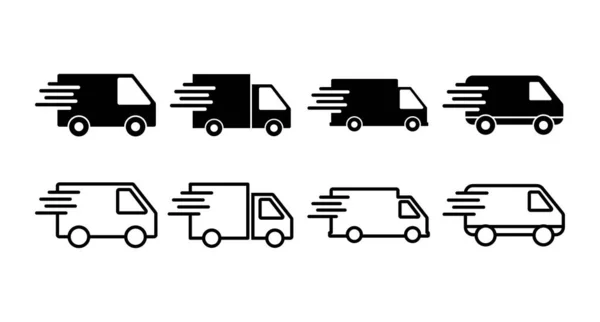 Zestaw Ikon Dostaw Ikona Szybkiej Dostawy Szybka Dostawa Ciężarówki Dostawa — Wektor stockowy