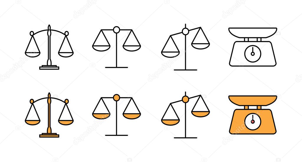 Set of Scales icons. Law scale icon. Scales vector icon. Justice