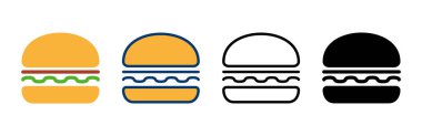 Hamburger ikonu vektörü beyaz arkaplanda izole edildi. Hamburger ve hamburger ikonu. Fast food vektör simgesi
