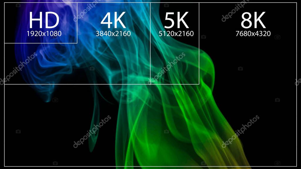 8K Ultra HD. 4K UHD. Quad HD. Full HD vector resolution presentation Set from 1080p to 8k. 8K UHD is the highest resolution defined in the Rec. 2020 standard.