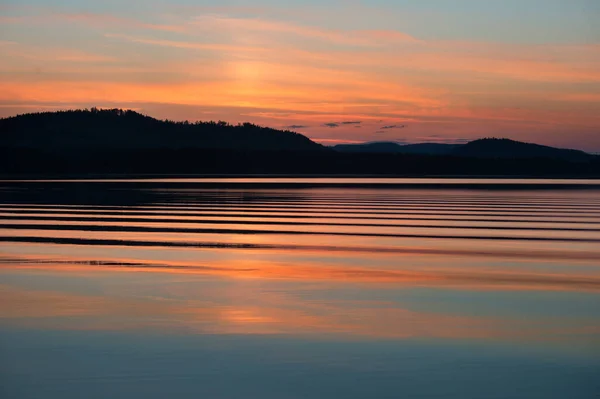 White nights over the calm nordic forest lake — Stock Photo, Image