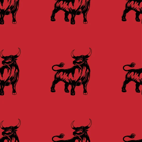 Modèle Sans Couture Boeuf Noir Sur Fond Rouge Vache Vectorielle — Image vectorielle