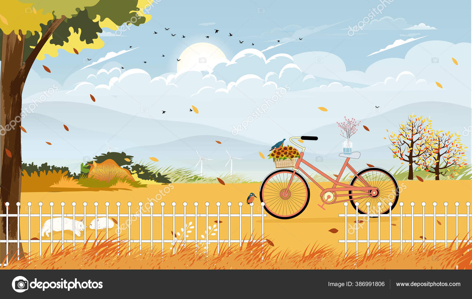 Herbstliche Landschaft Umrahmt Felder Mit Fahrrad Vector