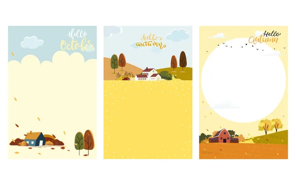 인터넷 데이터베이스 Set Cute Cartoon Autumn Landscape Farm Fild Copy — 스톡 벡터