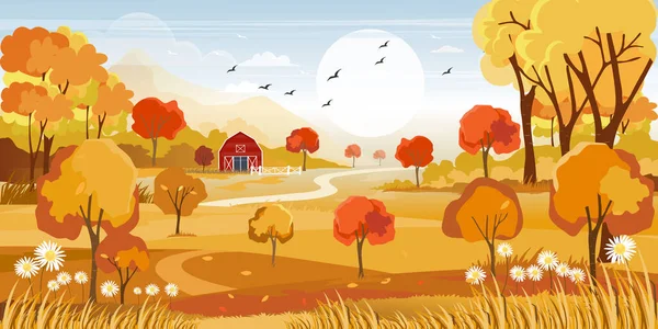 Панорама Сельского Пейзажа Осенью Векторная Иллюстрация Горизонтального Знамени Осеннего Пейзажа — стоковый вектор
