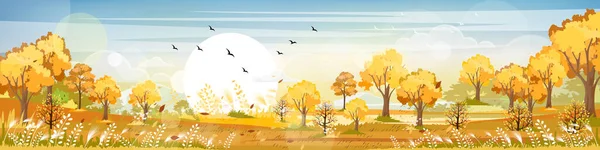 Sonbaharda Kırsal Manzaranın Panoraması Sonbahar Manzarasının Yatay Sancağının Vektör Çizimi — Stok Vektör